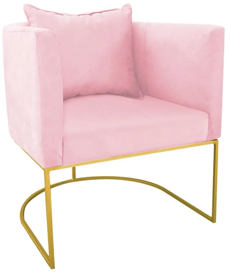 Kit 02 Poltronas Paola Suede Rosa Bebê Base Metálica Dourado - D'Rossi