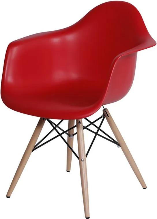 Cadeira Eames Dkr C/ Braço Polipropileno Base Eiffel Madeira Vermelho