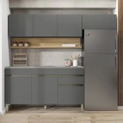 Armário de Cozinha 4 Peças Balcão com Pia 150cm Lina18 Z06 Gris/Freijó