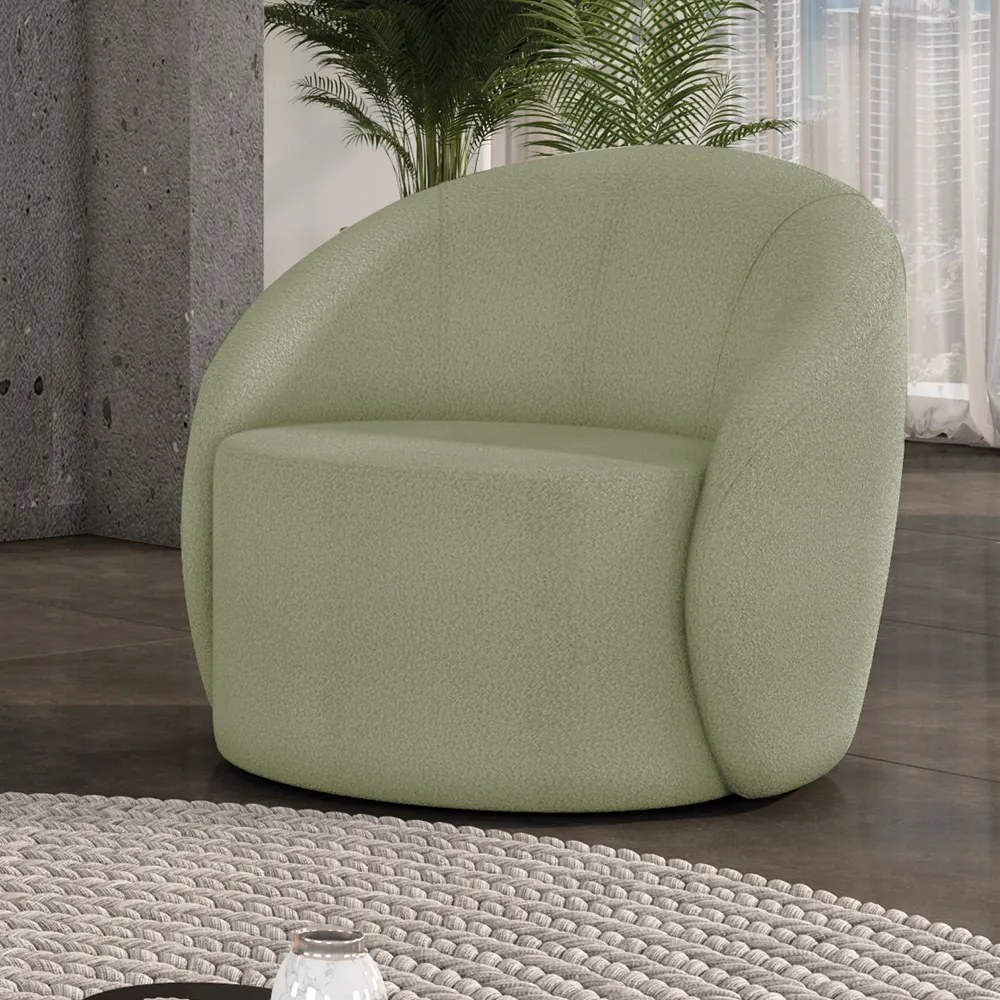 Poltrona Decorativa Orgânica Giratória Lua Bouclê Verde Pistache D03 - D'Rossi