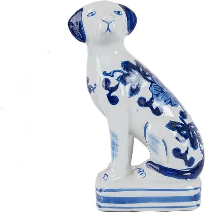 Cachorro em Porcelana Azul e Branco Lado Direito