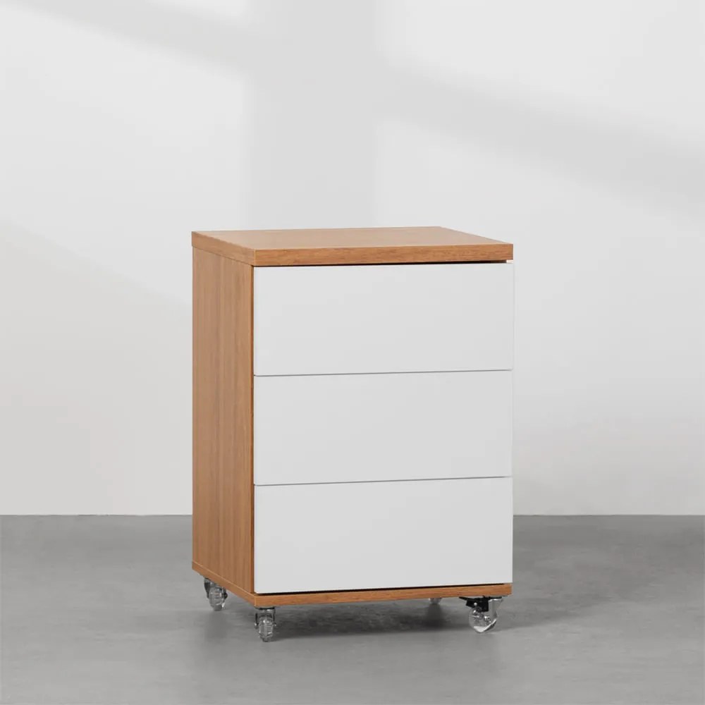 Módulo Contemporâneo 3 gavetas - Louro Freijó e Branco - Módulo Contemporâneo 3 gavetas Louro Freijó e Branco - 42,5cm