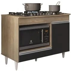 Balcão Multiuso para Cooktop 4 Bocas Georgia Castanho/Preto - Lumil Mó