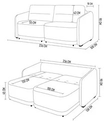 Sofá Cama Casal para Sala 236cm Polska K04 Linho Cinza Escuro - Mpozen