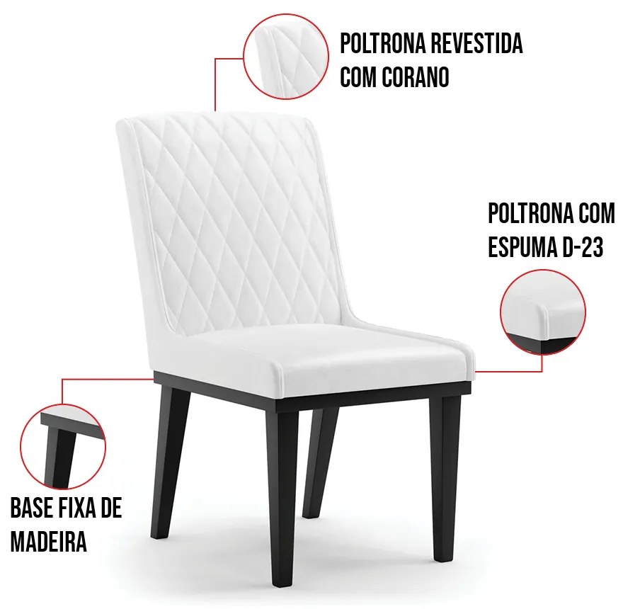 Cadeira Sala de Jantar Base Madeira Preto kit 8 Sofia Sintético PU D03 - D'Rossi - Branco