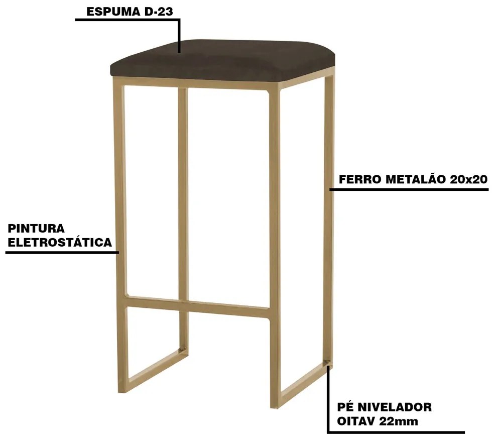 Banqueta Decorativa Billie Base Gold Suede Marrom G41 - Gran Belo