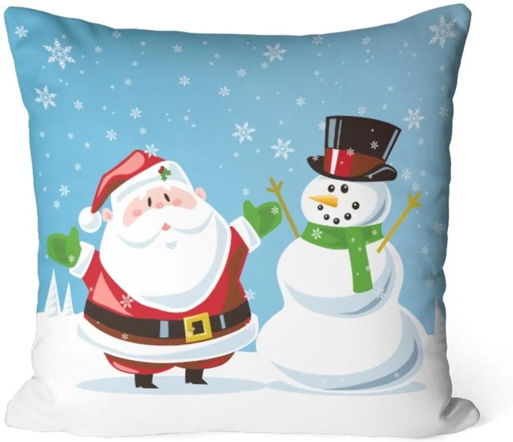 Capa de Almofada Love Decor Avulsa Decorativa Papai Noel com Boneco de Neve Azul