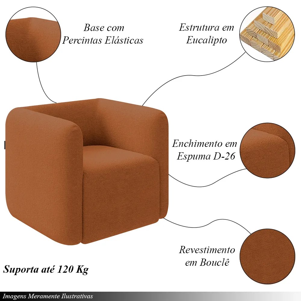 Kit 2 Poltronas Decorativas Sala de Estar Trinidad Base Fixa Bouclê Terracota G33 - Gran Belo