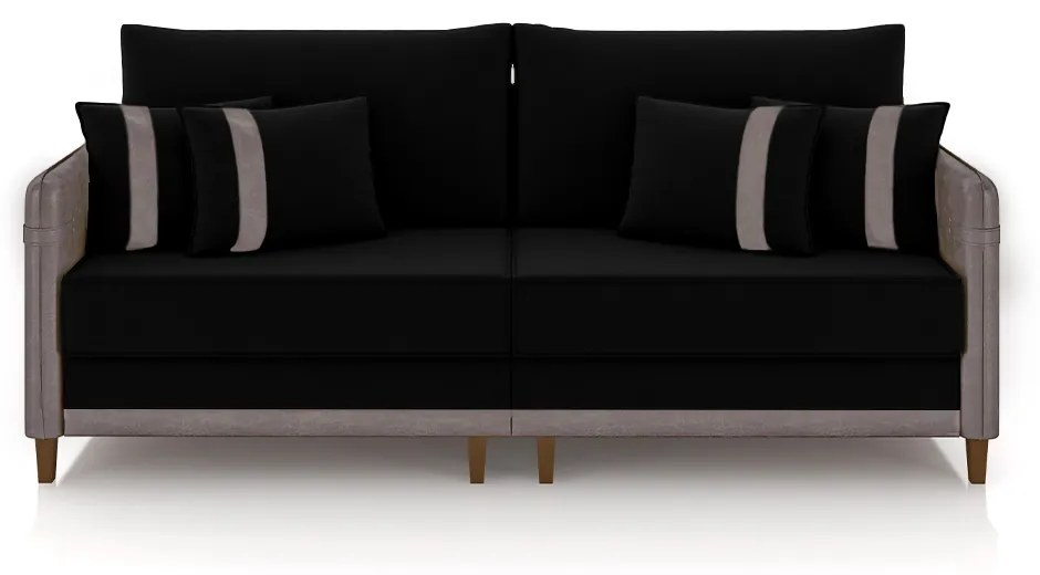 Sofá Living Montecarlo 2 Lugares Bipartido 172cm Pés em Madeira Veludo/PU Preto/CinzaG33 - Gran Belo