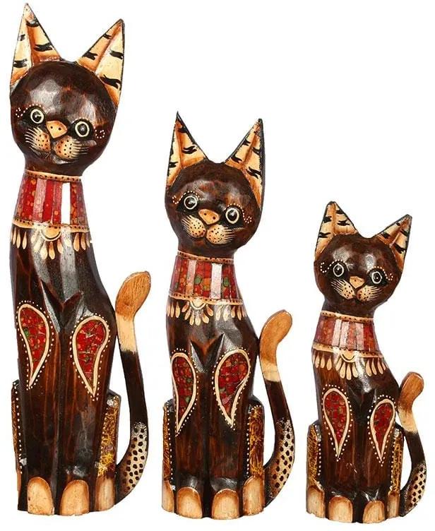 Trio Gatos em Madeira Escura c/ Mosaico