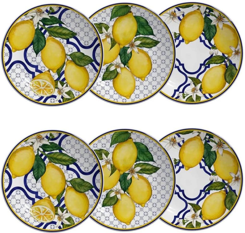 Jogo De Pratos de Sobremesa Scalla Sicília - Limões Sicilianos (6 Peças)
