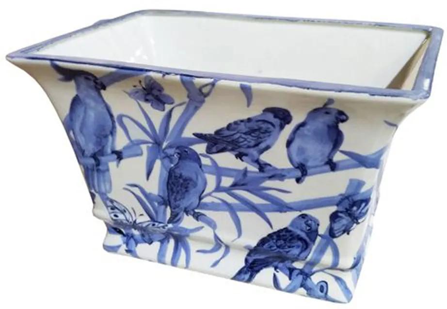 Vaso em Cerâmica Pássaros Azuis 19 cm x 30 cm x 20 cm