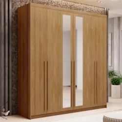 Guarda Roupa Casal 6 Portas Com Espelho 230cm Dubai Nature   - Vila Ri