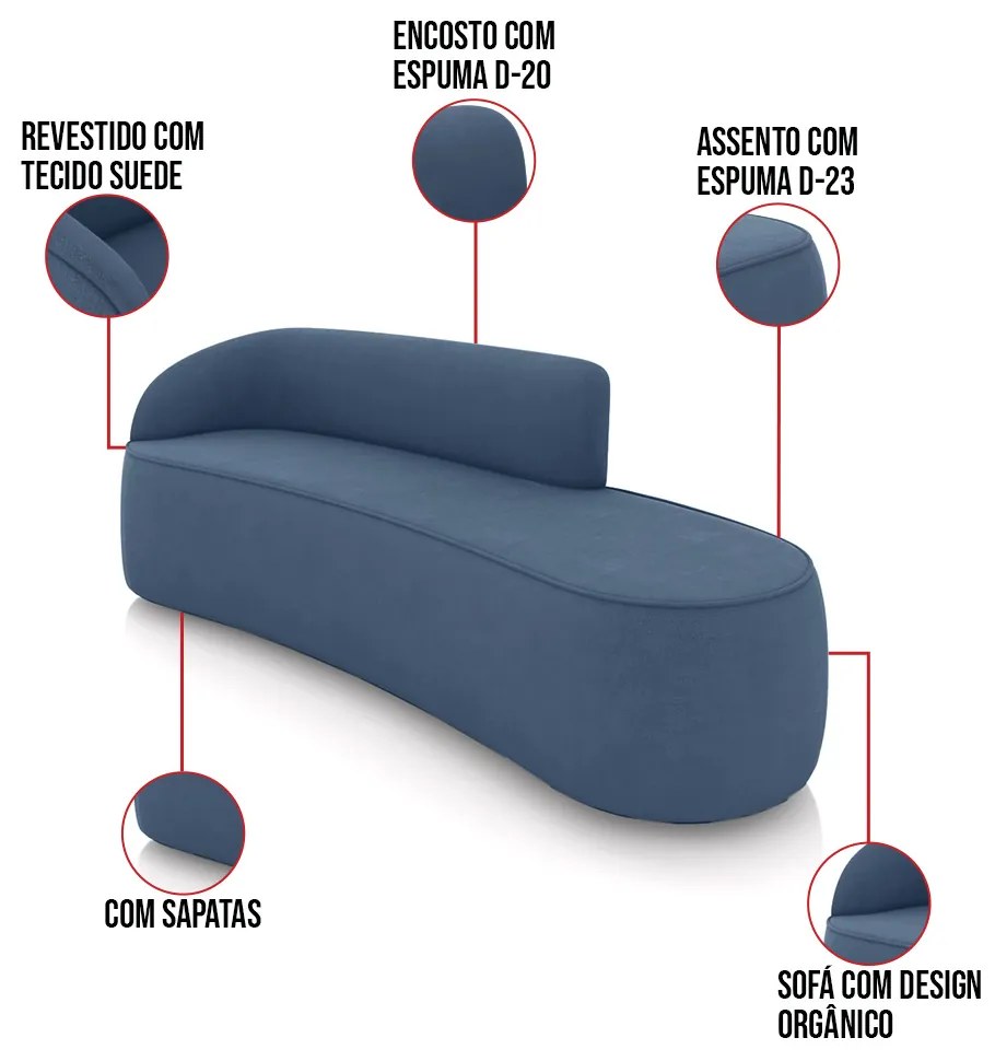 Sofá 4 Lugares Orgânico 220 cm Morgan Suede Azul Marinho D03 - D'Rossi