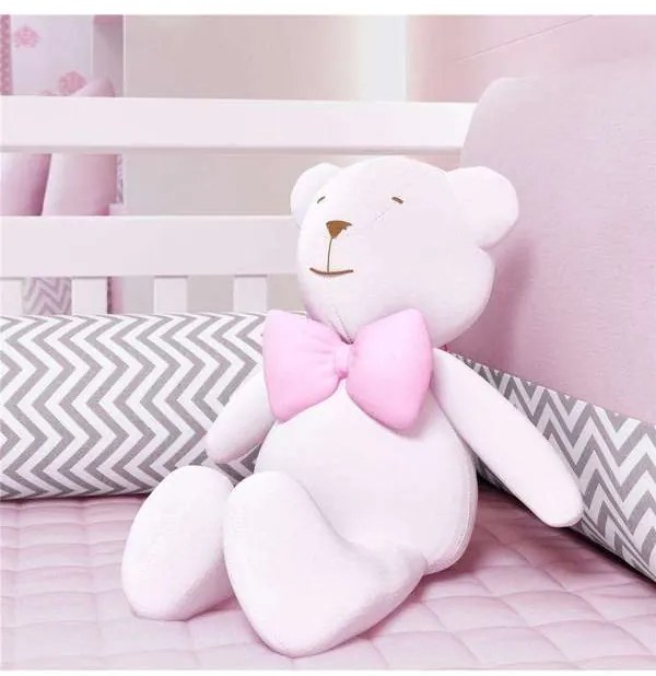 Urso Branco com Gravata Rosa 42cm Grão de Gente Ro