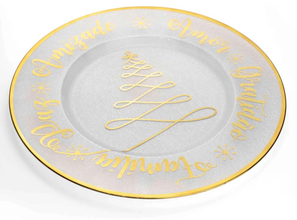 Sousplat de Plástico Desejos Transparente Dourado 33 cm - D'Rossi