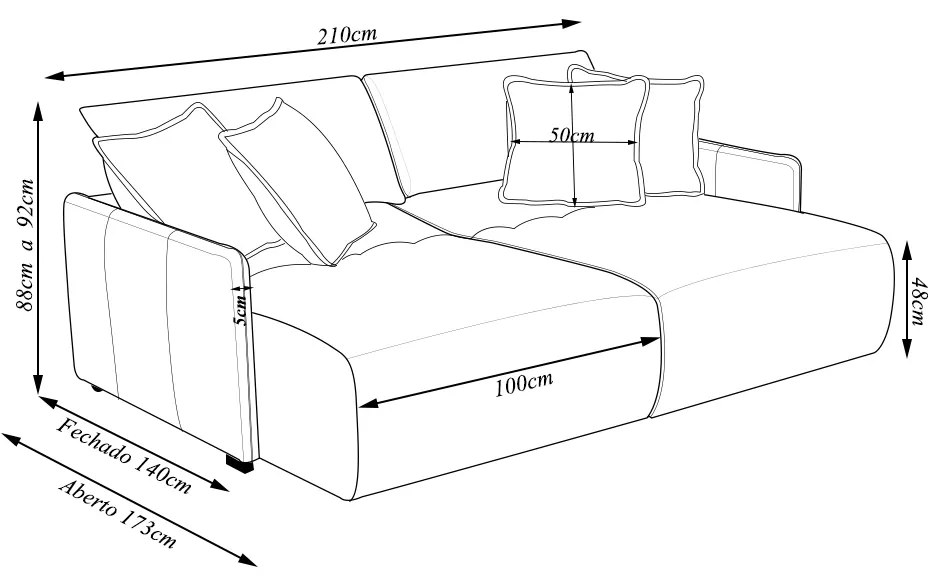 Sofá Cama Sala de Estar Bipartido 210cm Retrátil com Almofadas Caixa Zero Dalton Veludo Bege G93 - Gran Belo