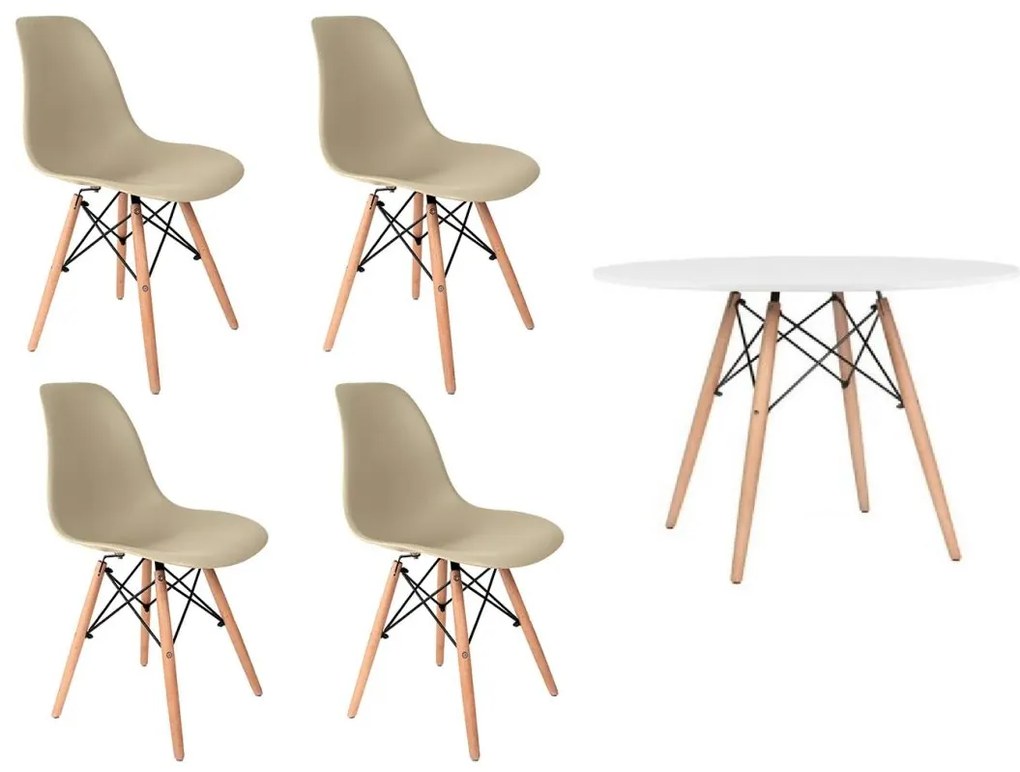 Conjunto Mesa Eames 90cm Branca + 4 Cadeiras Eames Fendi - Empório Tiffany