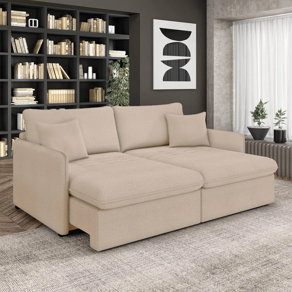 Sofá Retrátil Reclinável 3 Lugares 194cm Maili Bouclê K01 - D'Rossi - Creme