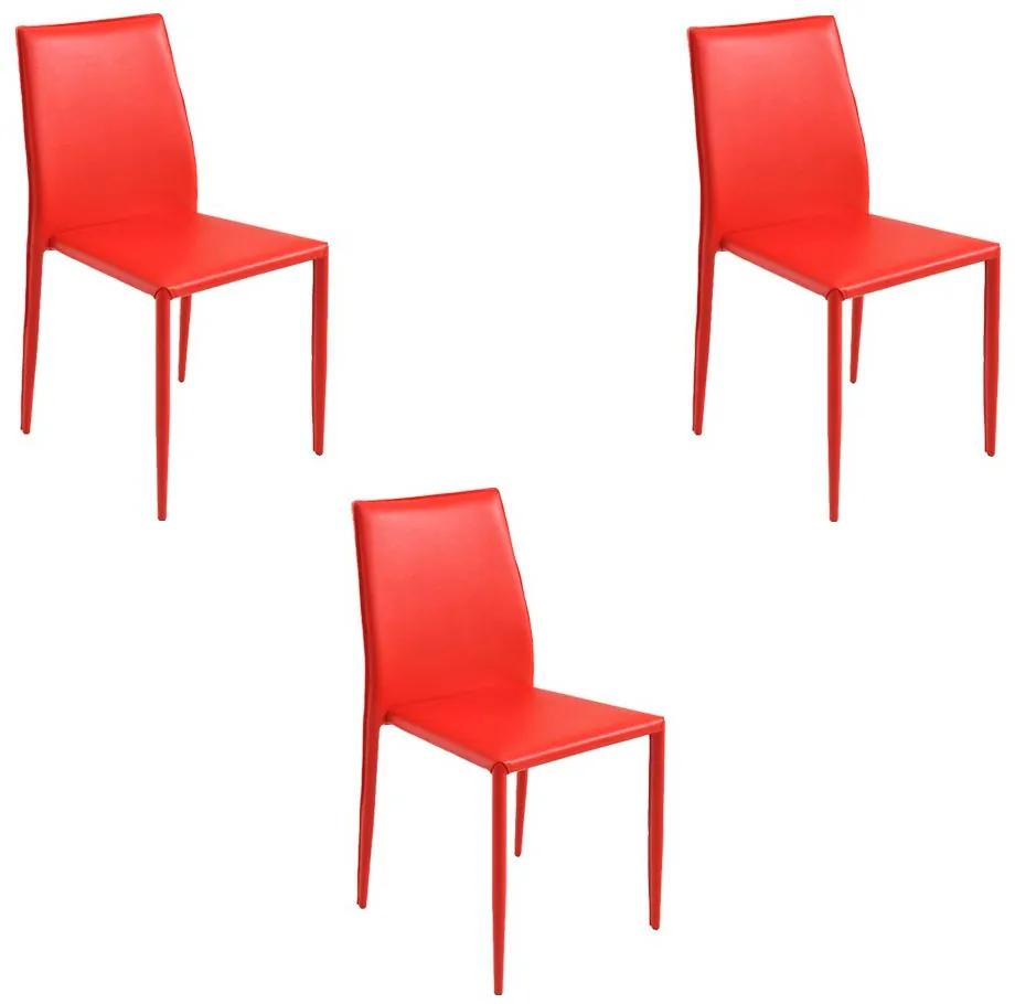 Kit 3 Cadeiras Decorativas Sala e Cozinha Karma PVC Vermelha G56 - Gran Belo