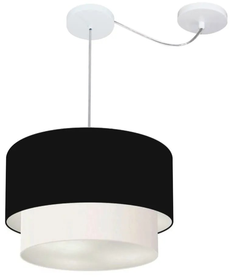 Lustre Pendente Cilíndrico Com Desvio Preto e Branco MJ-4364 Para Mesa de Jantar e Estar