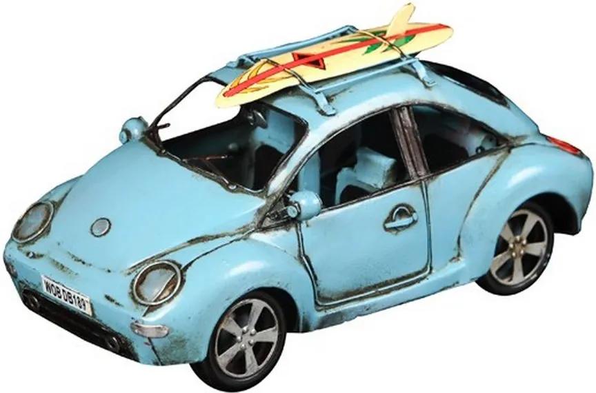 Miniatura Beetle com Prancha de Surf Decorativo de Metal Azul