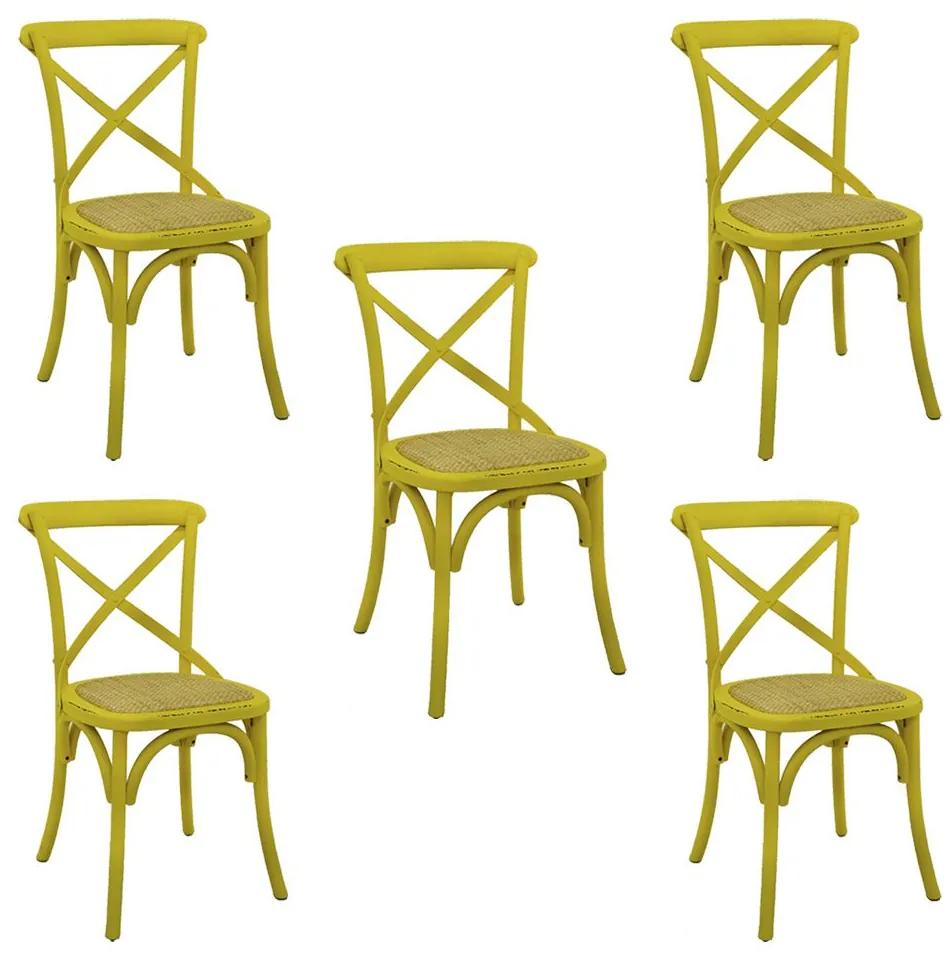 Kit 5 Cadeiras Decorativas Sala De Jantar Cozinha Danna Rattan Natural Amarela G56 - Gran Belo