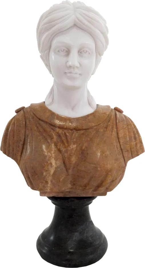 Busto Dama em Mármore Branco e Marrom - 30x18x10cm