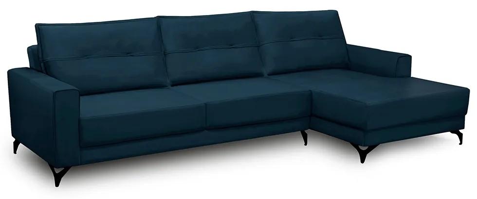 Sofá Decorativo 4 Lugares com Chaise Rebecca 265cm Veludo Azul G22 - Gran Belo
