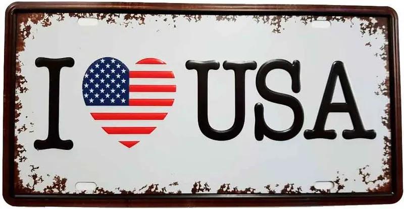 Placa de Carro Decorativa I Love USA 30 x 15 cm