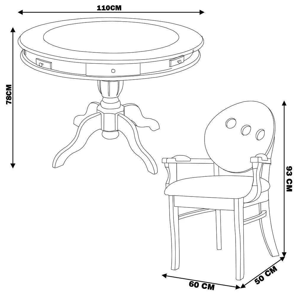 Conjunto Mesa e Poltrona de Jogos Carteado 2 Lugares J-Bonomo e Teseu Redonda Tampo Reversível com Gavetas e Porta Copos Imbuia G08 G42 - Gran Belo