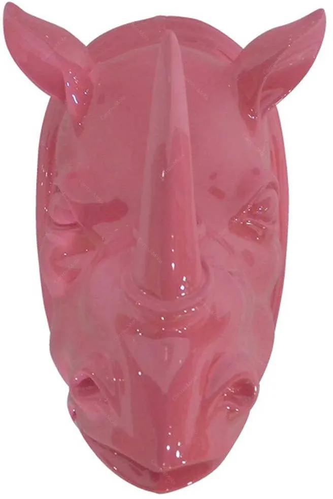 Escultura de Parede Rhinos Head Pink Brilhante em Cerâmica - Urban