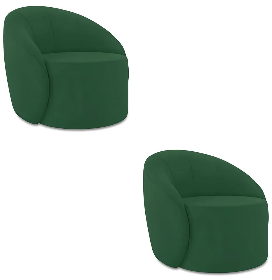 Poltrona Decorativa Orgânica Giratória Kit 2 Lua Veludo D03 - D'Rossi - Verde