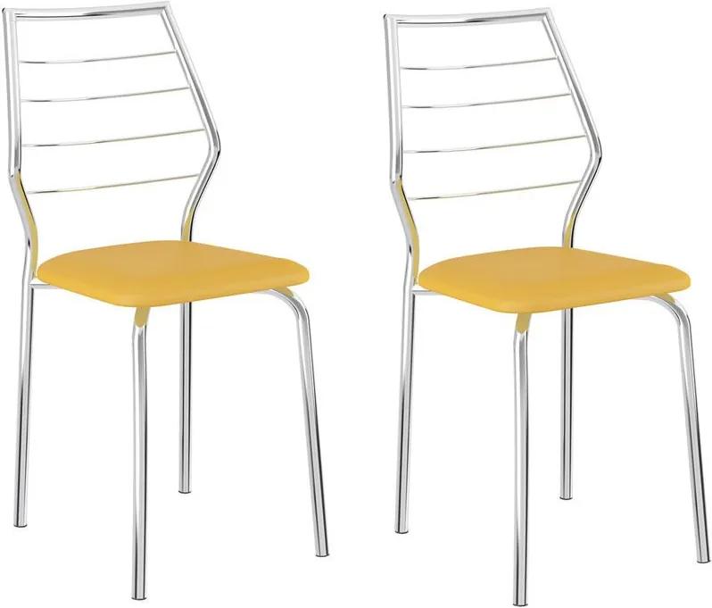 Cadeiras para Cozinha Kit 2 Cadeiras 1716 Amarelo/Cromado - Carraro Móveis