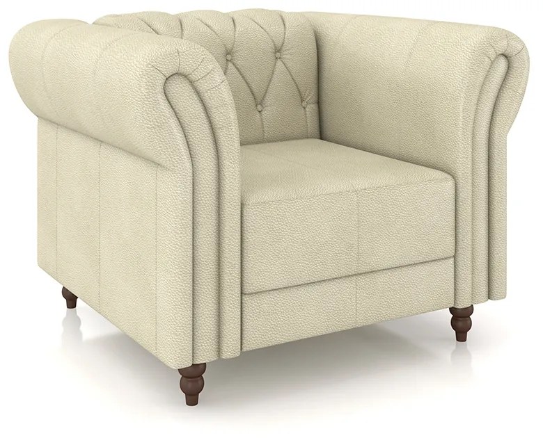 Poltrona Decorativa Sala de Estar Stanford Chesterfield Pés de Madeira Couro Off White G58 - Gran Belo