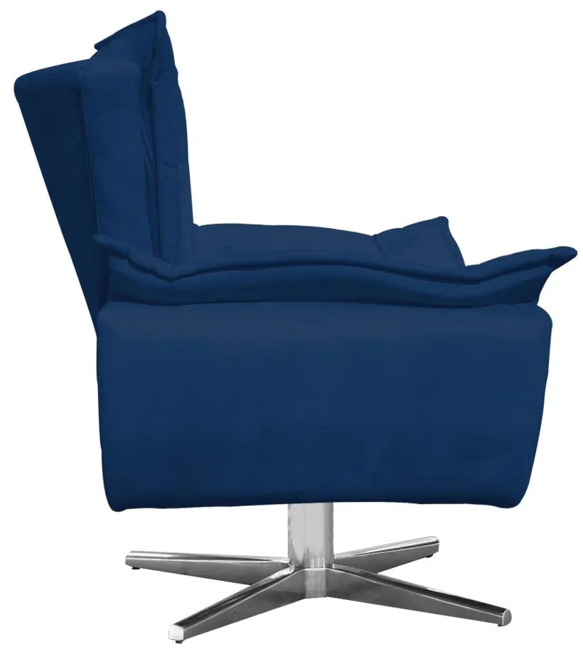 Kit 02 Poltronas Giratória Opala Suede Azul Marinho Base Estrela Cromada D'Rossi