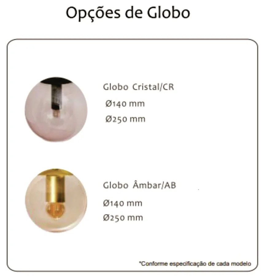 Pendente Ball Ø25X80Cm 1Xg9 Haste 55Cm / Metal E Globo Ø25Cm | Usina 1... (CB-PV - Cobre Brilho Polido Verniz, CLEAR)