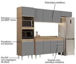 Armário de Cozinha Modulada de Canto 8 Peças CP03 Balcão com Pia