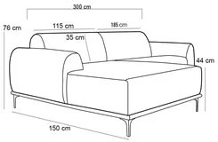 Sofá 300cm 5 Lugares com Chaise Esquerdo Pés Gold Molino C-303 Veludo