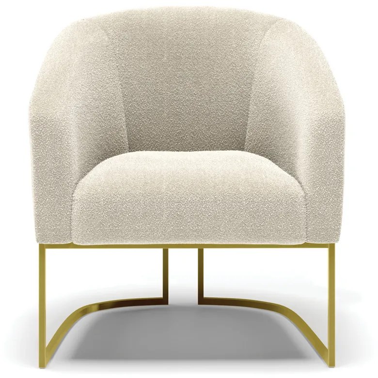 Poltrona Decorativa Base Industrial Dourado Stella Bouclê Bege D03 - D'Rossi