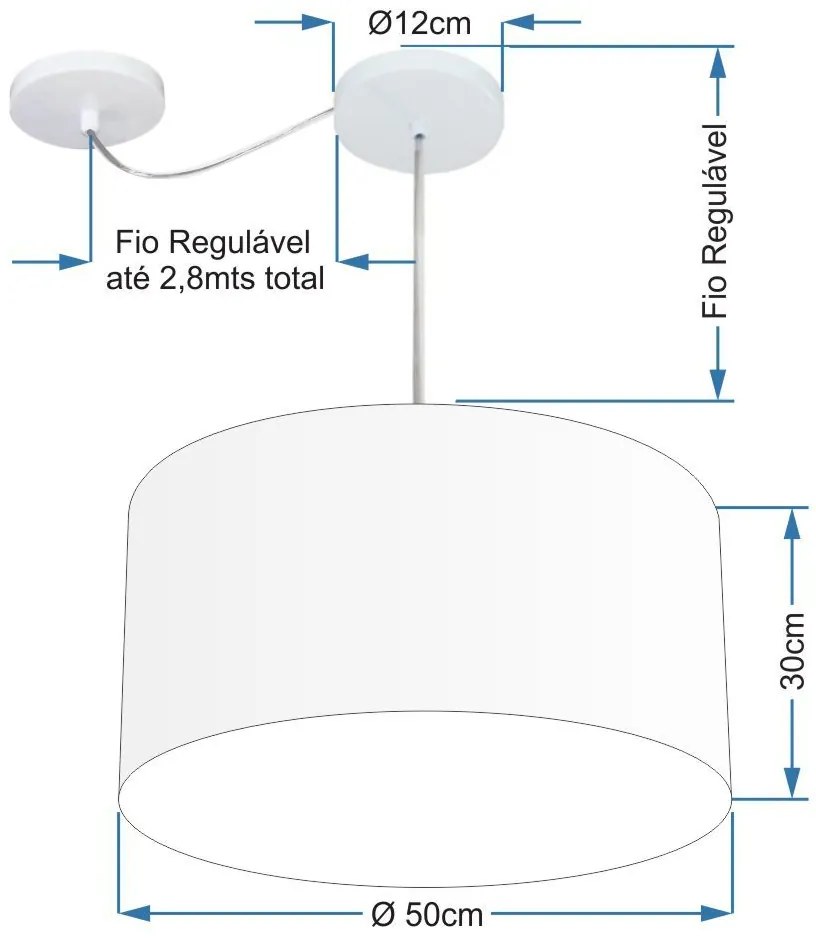 Lustre Pendente Cilíndrico Com Desvio de Centro Vivare Md-4251 Cúpula em Tecido 50x30cm - Bivolt