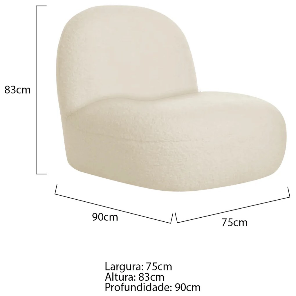 Sofá Curvo 130cm 2L e 2 Poltronas Orgânico Escritório Recepção Sala Amsterdã Linho - ADJ Decor