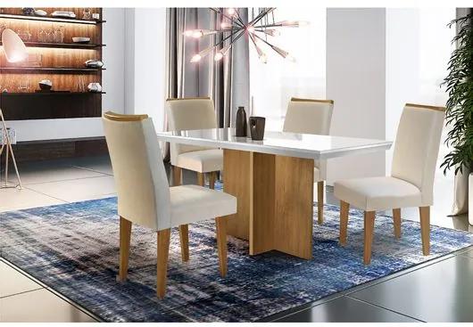 Conjunto Sala de Jantar com Mesa Euro II e 4 cadeiras veludo creme, Fernie