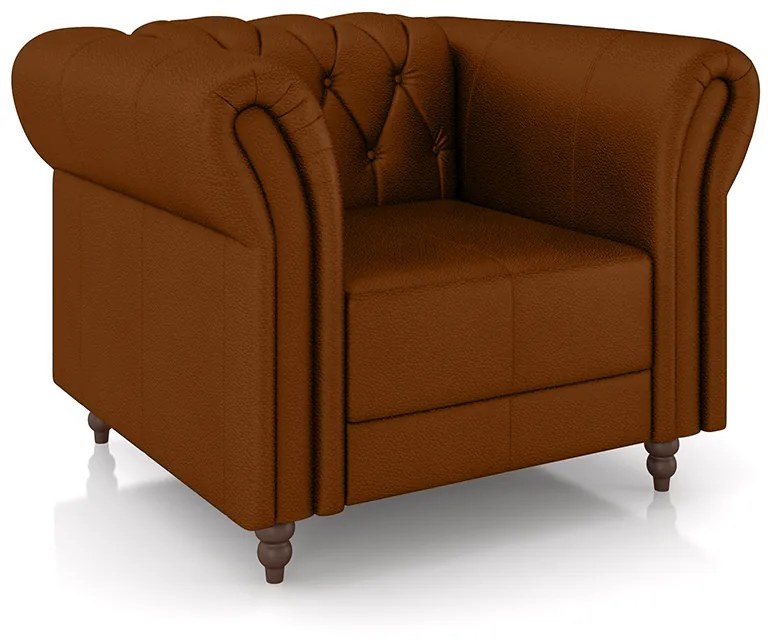 Poltrona Decorativa Sala de Estar Stanford Chesterfield Pés de Madeira Couro Caramelo G58 - Gran Belo