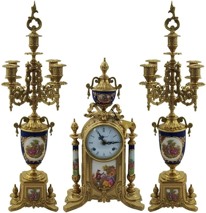 Relógio de Mesa com 2 Castiçais em Porcelana Italiana
