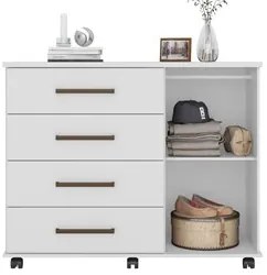 Cômoda Para Quarto 1 Porta 4 Gavetas Flora D02 Branco - Mpozenato