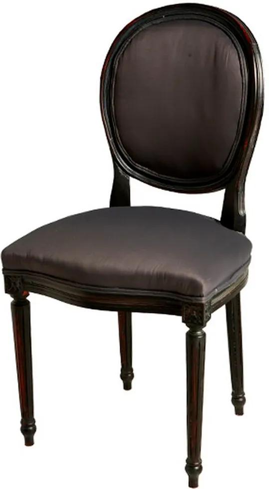 Cadeira Medalhão Preta de Madeira sem Braço com Assento e Encosto de Seda