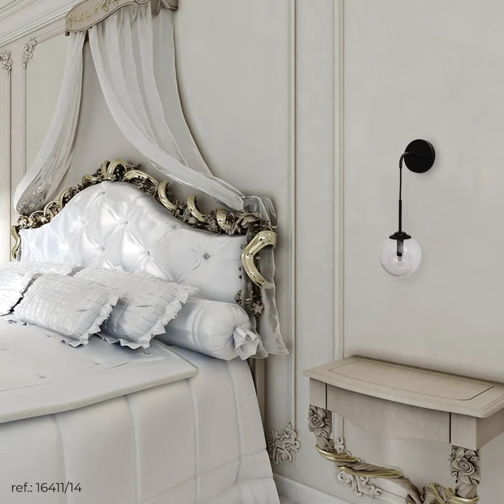 Arandela Ball Ø14X45Cm 1Xg9 / Metal E Globo Ø14Cm | Usina 16411/14 (CP-M - Champagne Metálico, AMBAR)