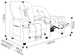 Poltrona Reclinável Para Cinema 2 Lugares Praddo FH9 PU Whisky - Mpoze