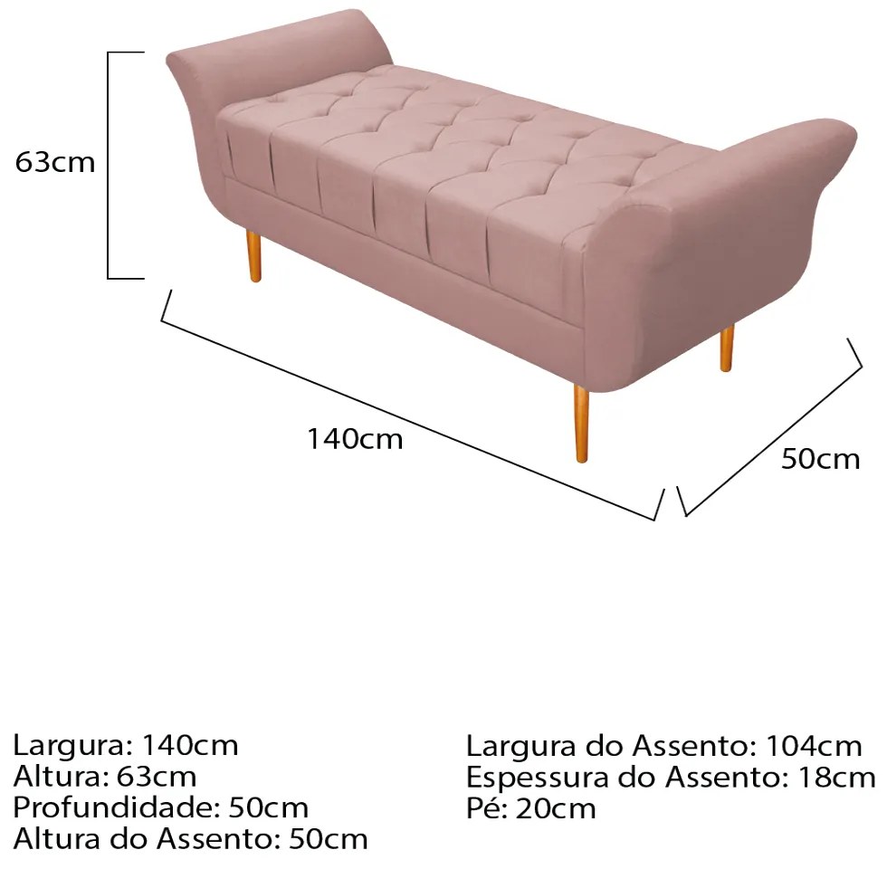 Recamier Estofado Ari 140 cm Casal Suede Rosê - ADJ Decor